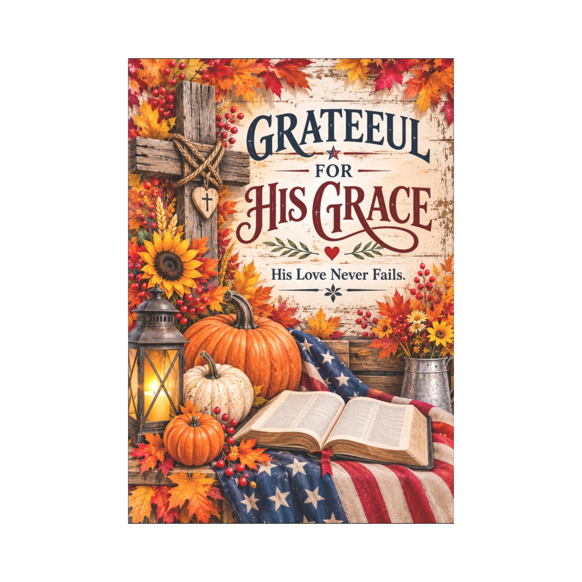 Grateful for His Grace Fall Christian Garden Decor, Faith Garden Flag, Autumn Cross Flag, Religious Outdoor DecorGarden 28x40 inch (Made in USA)