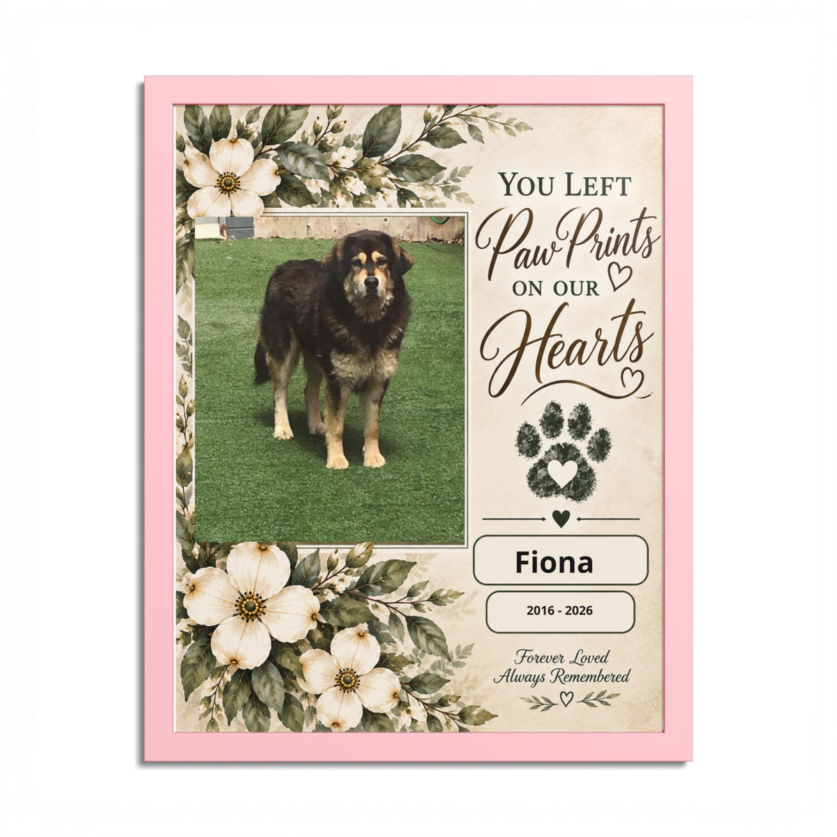 Personalized Pet Memorial Wall Art – Custom Dog or Cat Portrait, Pet Name & Dates, In Loving Memory Gift