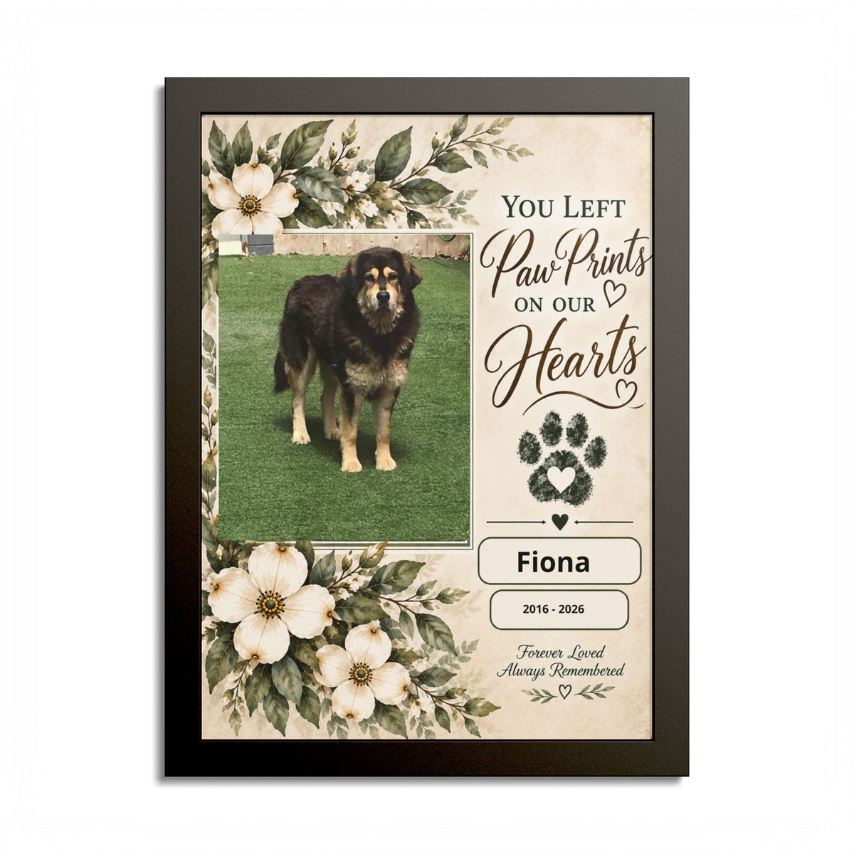 Personalized Pet Memorial Wall Art – Custom Dog or Cat Portrait, Pet Name & Dates, In Loving Memory Gift