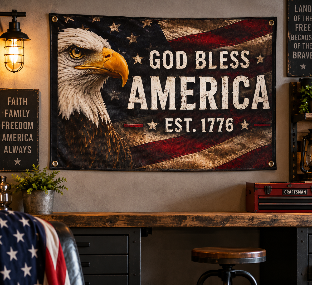 God Bless America Wall Flag – Est. 1776 Patriotic Eagle Flag