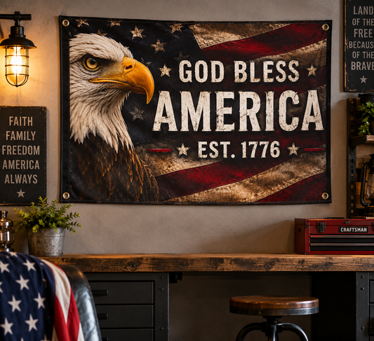 God Bless America Wall Flag – Est. 1776 Patriotic Eagle Flag