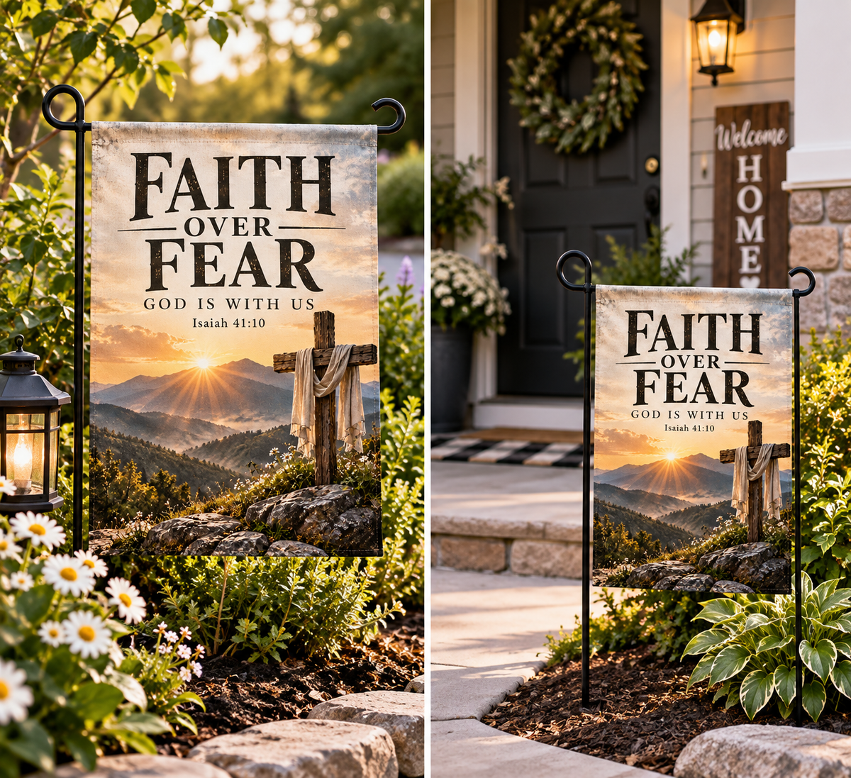 Faith Over Fear Garden Flag – Christian Faith Flag, Isaiah 41:10, Religious Outdoor Decor