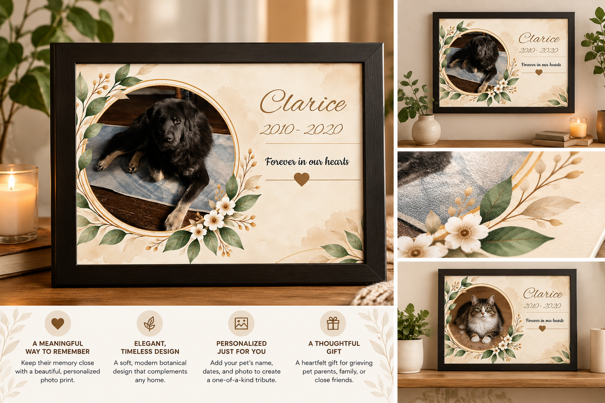 Personalized Pet Memorial Wall Art – Custom Dog or Cat Photo, Name & Dates, Pet Loss Remembrance Gift