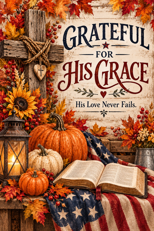 Grateful for His Grace Garden Flag 12x18, Fall Christian Garden Decor, Faith Garden Flag, Autumn Cross Flag, Religious Outdoor DecorGarden (Made in USA)