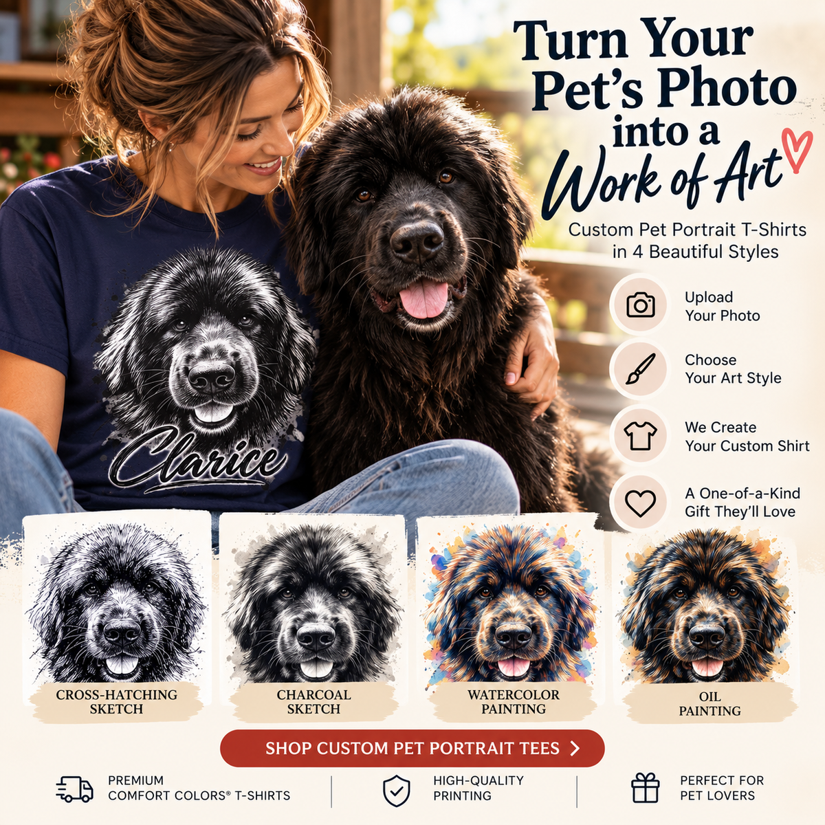 Custom Pet Portrait Shirt, Personalized Dog Shirt, Custom Dog Mom Gift, Pet Lover Gift, Pet Name Shirt, Custom Pet Photo T-Shirt