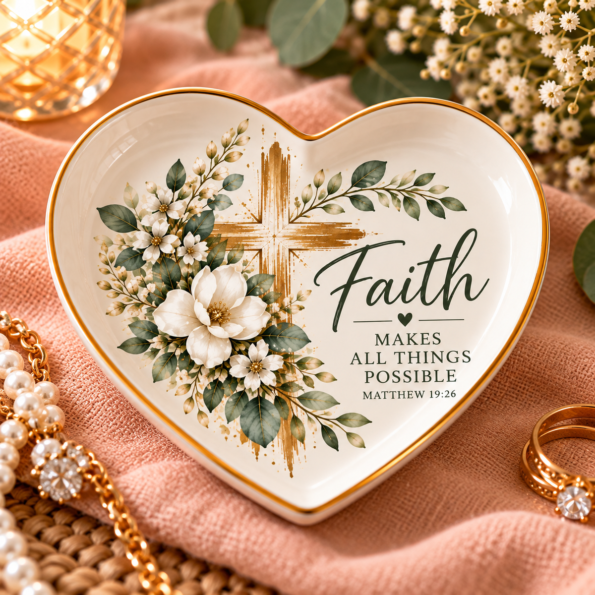 Faith Makes All Things Possible Personalized Ceramic Jewelry Dish