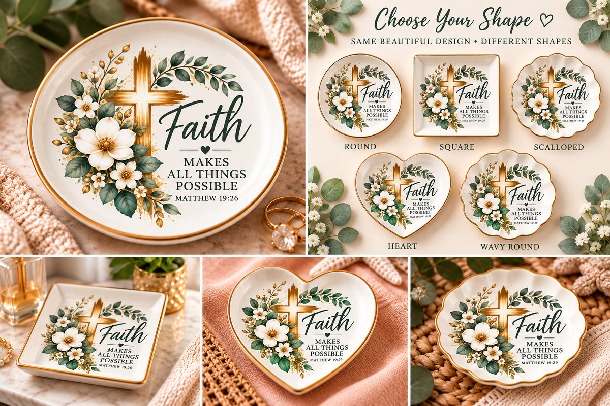 Faith Makes All Things Possible Personalized Ceramic Jewelry Dish