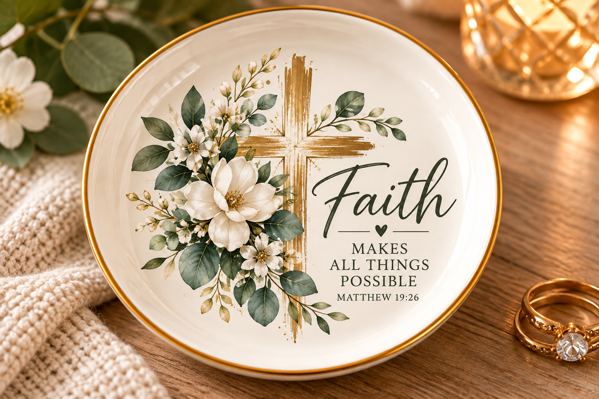 Faith Makes All Things Possible Personalized Ceramic Jewelry Dish