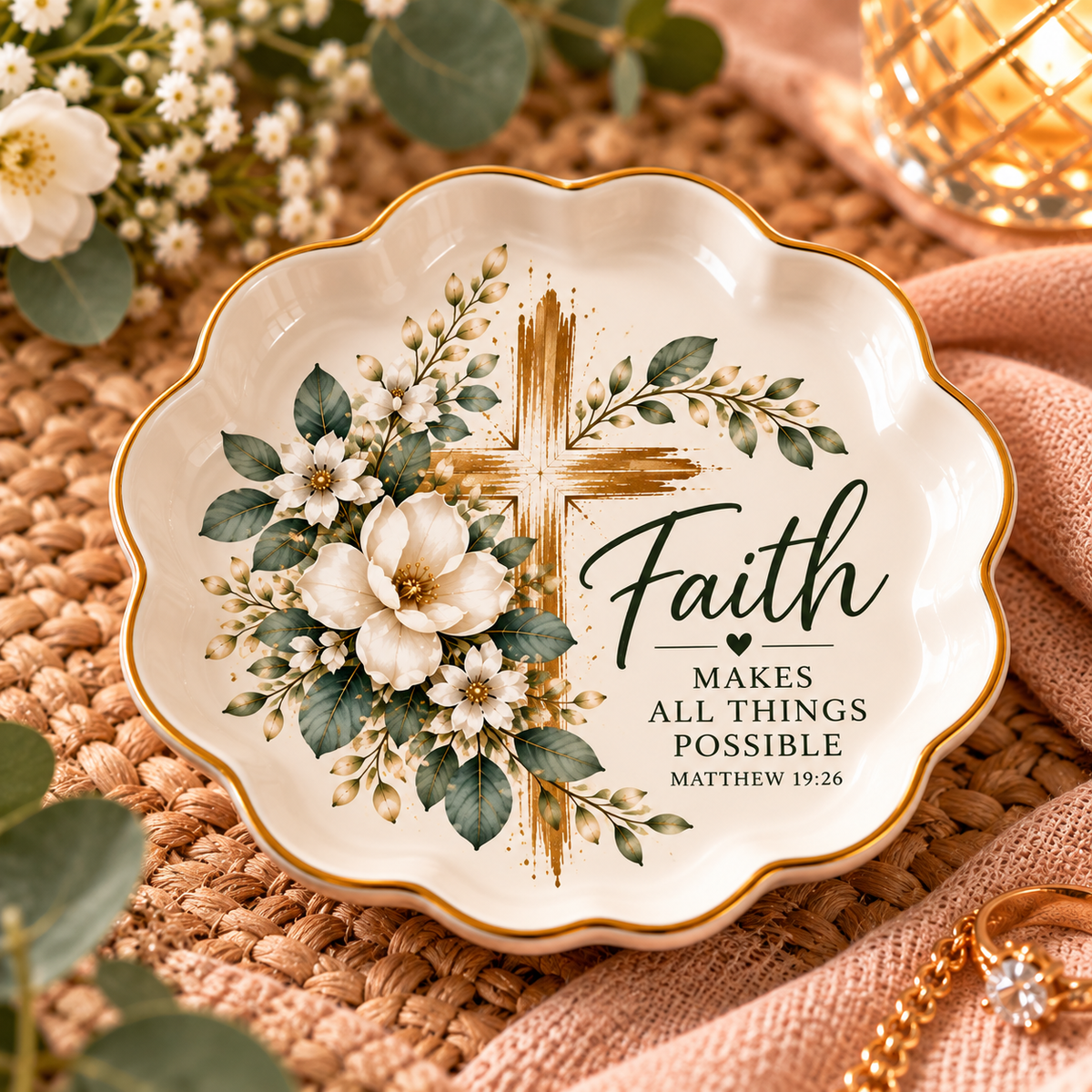 Faith Makes All Things Possible Personalized Ceramic Jewelry Dish