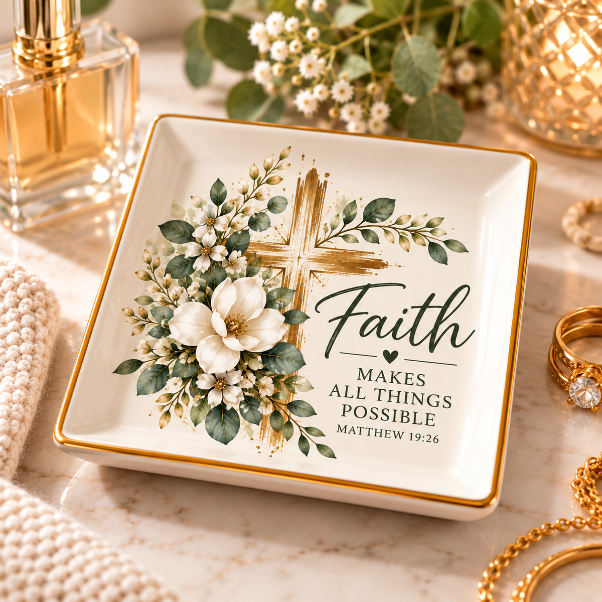 Faith Makes All Things Possible Personalized Ceramic Jewelry Dish