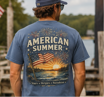 American Summer T-Shirt — Stars, Stripes & Sunshine Graphic Tee
