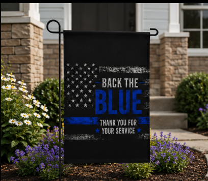 Back The Blue Garden Flag – Patriotic Thin Blue Line House Banner (Thank You For Your Service)