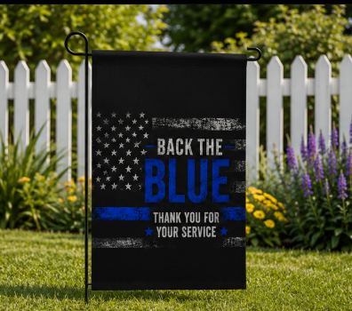 Back The Blue Garden Flag – Patriotic Thin Blue Line House Banner (Thank You For Your Service)