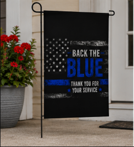 Back The Blue Garden Flag – Patriotic Thin Blue Line House Banner (Thank You For Your Service)