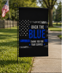 Back The Blue Garden Flag – Patriotic Thin Blue Line House Banner (Thank You For Your Service)