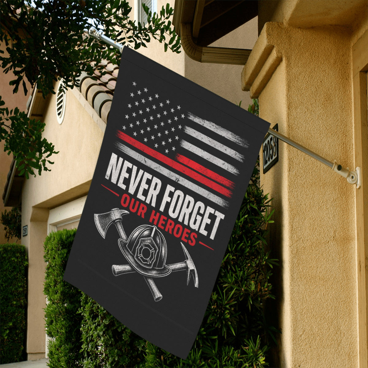 Never Forget Our Heroes Firefighter Garden Flag | Memorial Tribute Flag 36x60 inch（Made in USA）
