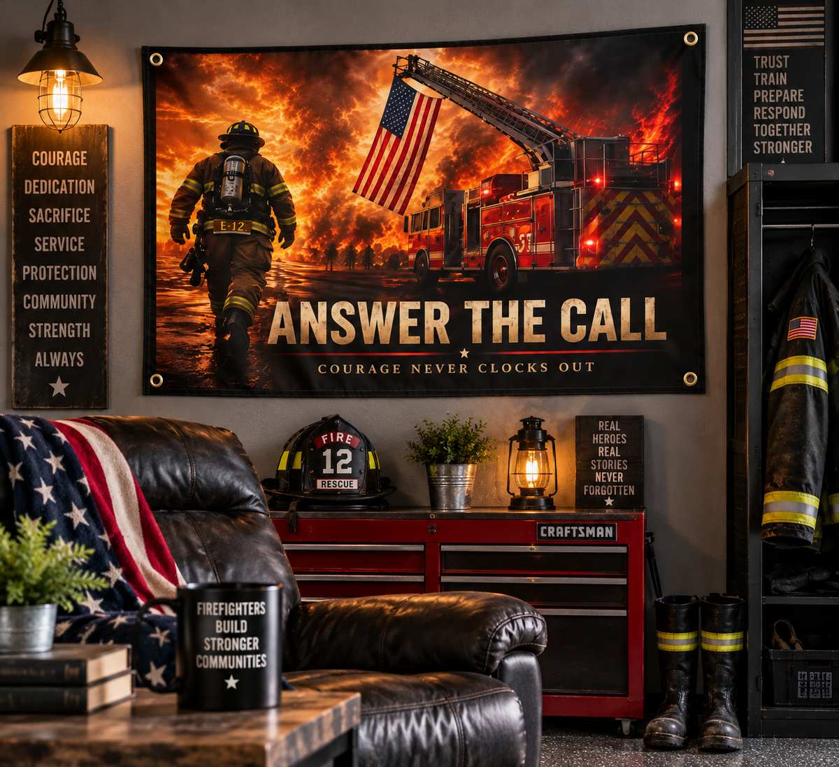 Answer the Call Firefighter Wall Flag | Courage Never Clocks Out