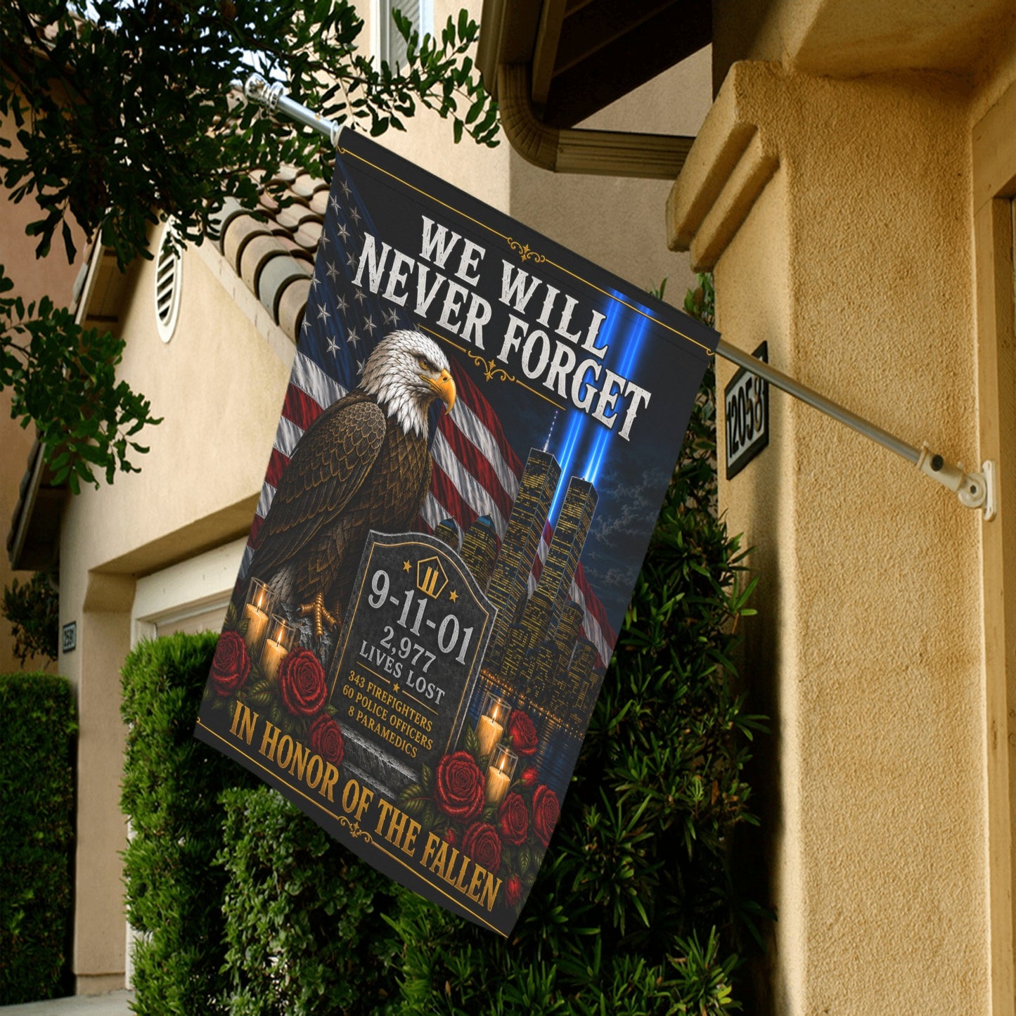 We Will Never Forget 9/11 Garden Flag | In Honor of the Fallen  28x40 inch（Made in USA）