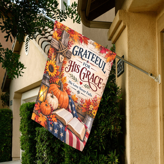 Grateful for His Grace Fall Christian Garden Decor, Faith Garden Flag, Autumn Cross Flag, Religious Outdoor DecorGarden 28x40 inch (Made in USA)