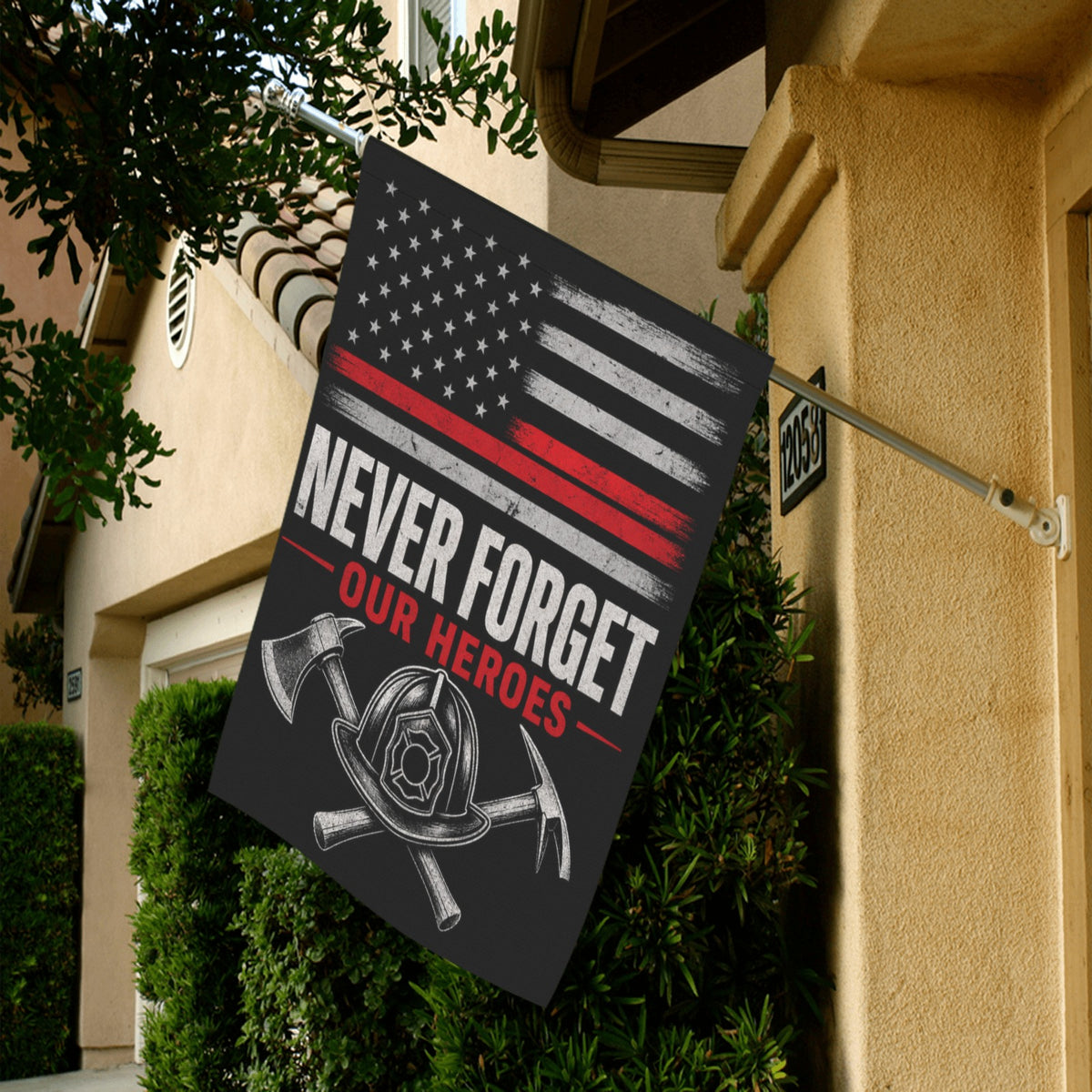 Never Forget Our Heroes Firefighter Garden Flag | Memorial Tribute Flag 28x40 inch（Made in USA）