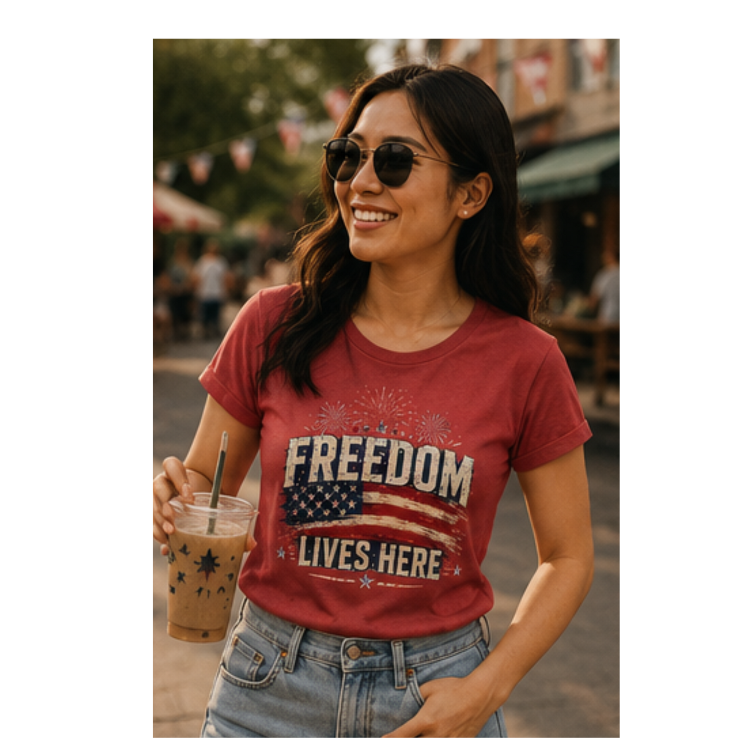 Freedom Lives Here T-Shirt — Patriotic American Flag Tee for 4th of July