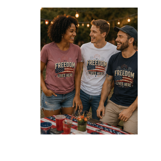 Freedom Lives Here T-Shirt — Patriotic American Flag Tee for 4th of July