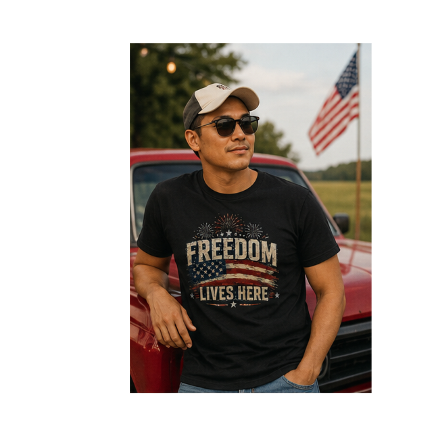 Freedom Lives Here T-Shirt — Patriotic American Flag Tee for 4th of July