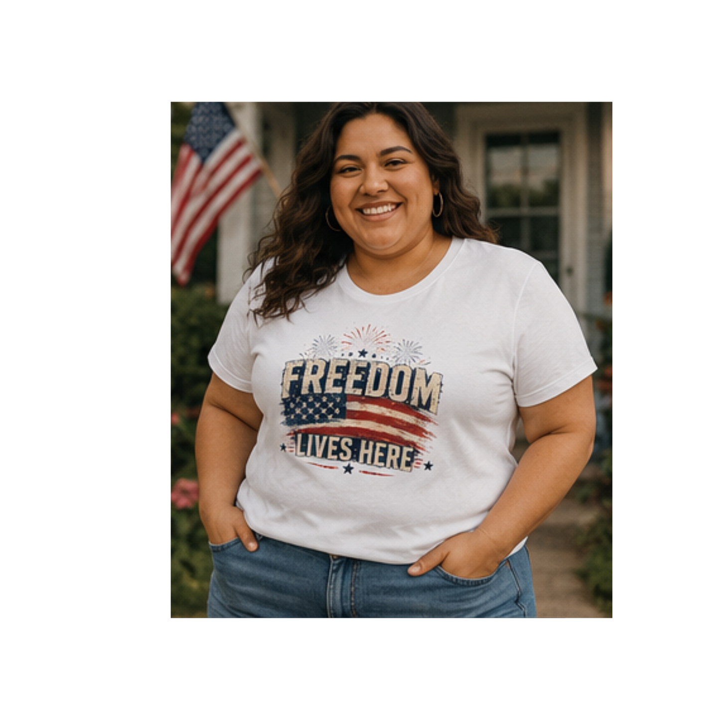 Freedom Lives Here T-Shirt — Patriotic American Flag Tee for 4th of July