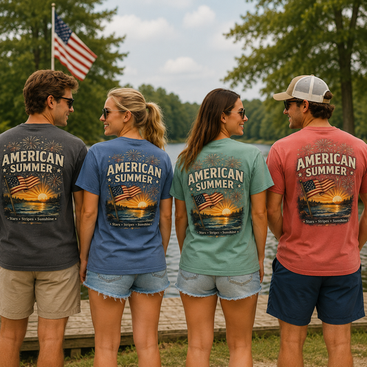 American Summer T-Shirt — Stars, Stripes & Sunshine Graphic Tee