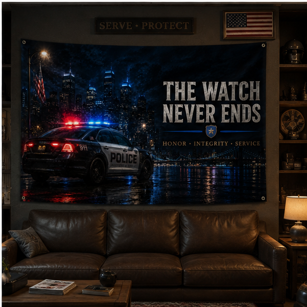 The Watch Never Ends — Police Tribute Flag