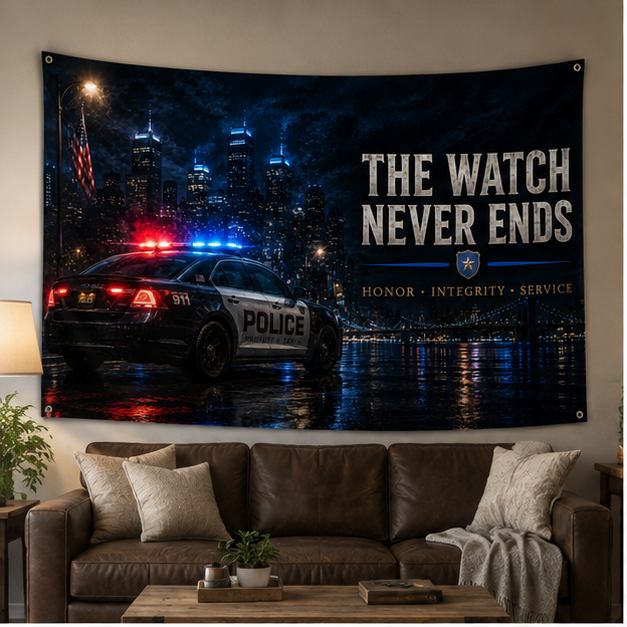 The Watch Never Ends — Police Tribute Flag