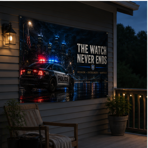 The Watch Never Ends — Police Tribute Flag