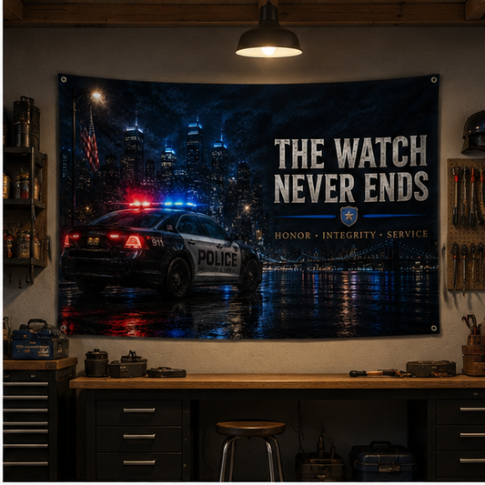 The Watch Never Ends — Police Tribute Flag